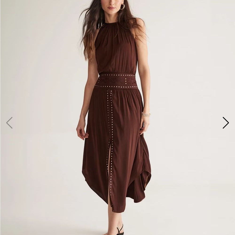 White House Black Market WHBM Halter Studded Dress Brown Size 10 Boho